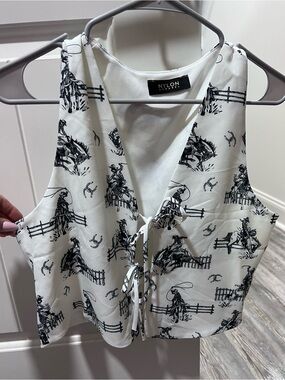 Nylon Apparel Western-Print Tie-Front Camisole